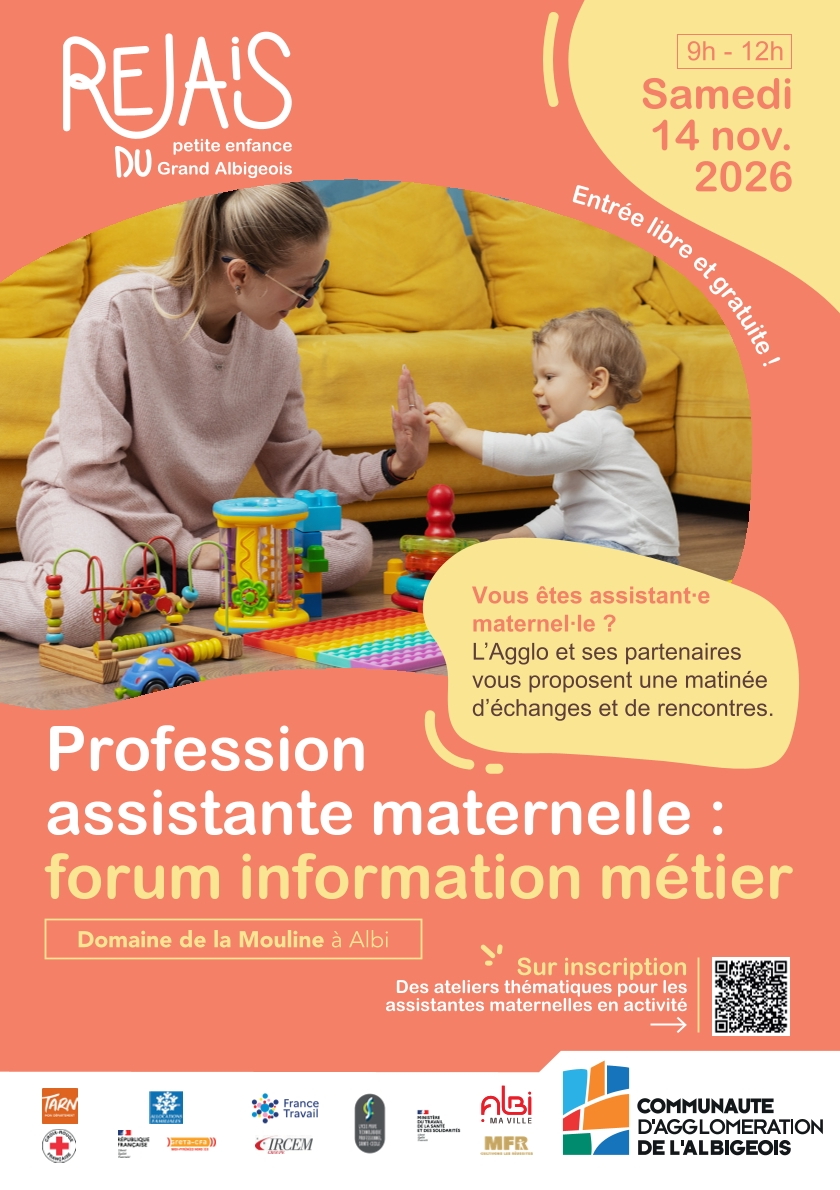 Profession assistante maternelle : forum information métier - Samedi 14 novembre 2026 de 9h à 12h au Domaine de la Mouline à Albi